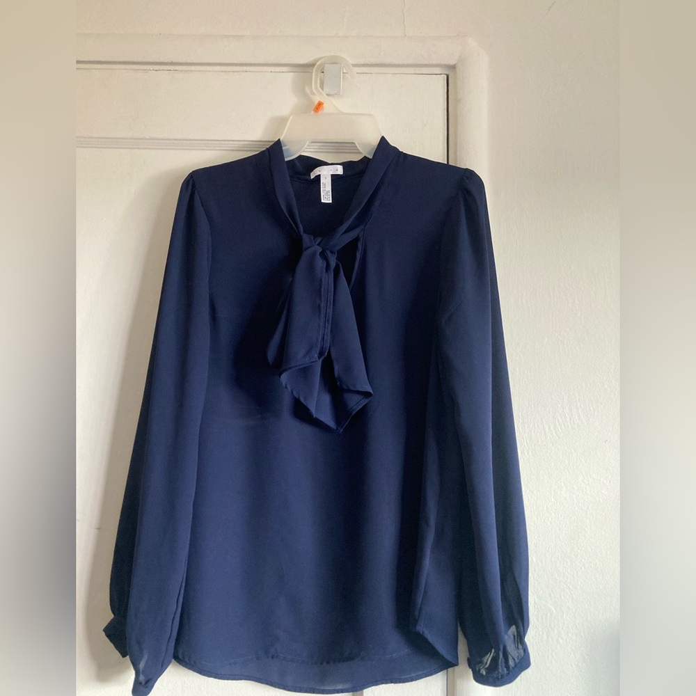 Leith Blue Long Sleeve Tie Front Blouse
